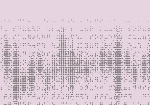 Black dots on a pink background that look like sound waves