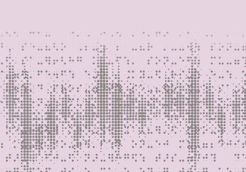 Black dots on a pink background that look like sound waves